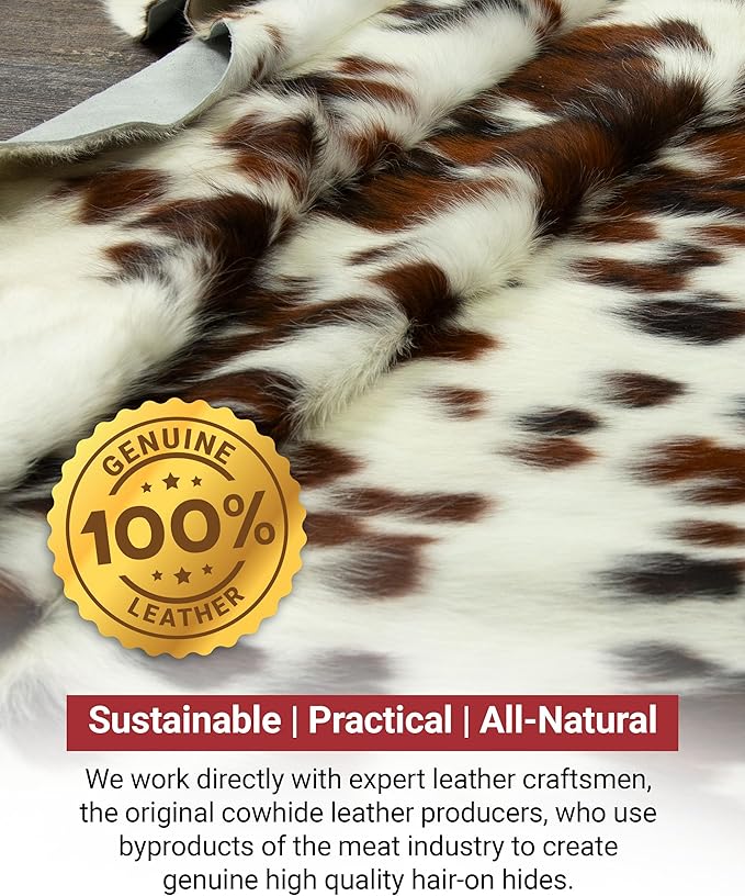Light Tricolor Cowhide Rug Premium Cowhides Leather with Mixed White, Brown & Black Color Pattern - Natural Cowhide Rug for Office & Home Decor - Cow Hide Rugs 6x7-8 ft
