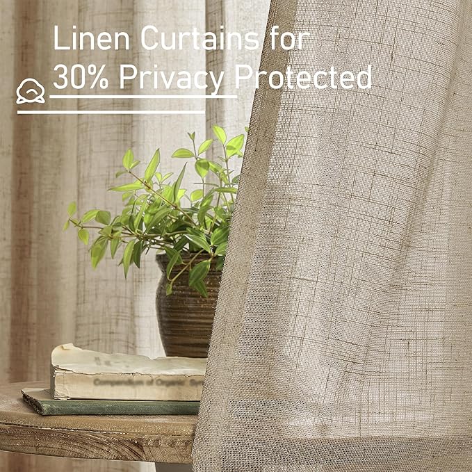 LAMIT Taupe Linen Curtains 72 Inch Length for Bedroom Living Room, Linen Textured Window Drapes Semi Sheer Light Filtering Bronze Grommet Burlap Look Farmhouse Country Decor, 2 Panels, 52 x 72 Inch