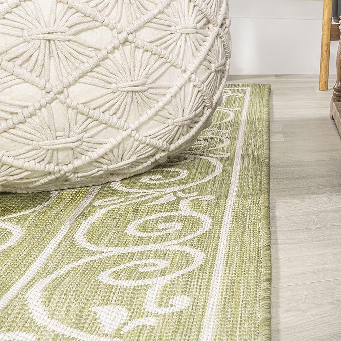 JONATHAN Y Vintage Filigree Indoor Outdoor Area Rug 5X8 Green/Cream, Charleston Textured Weave for Backyard, Patio, Porch, Easy-Cleaning, High Traffic, Pet-Friendly, Non-Shedding (SMB106H-5)
