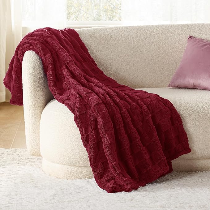 Bedsure GentleSoft Fall Throw Blanket for Couch - Checkered Fleece Red Blankets Gifts for Women Men Girls, Cute Soft Cozy Throw for Bedroom Home Decor Gifts, 50x60 Inches