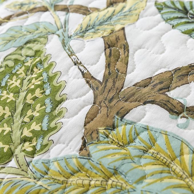 NEWLAKE Cotton Bedspread Quilt Sets - Reversible Patchwork Coverlet Set, Floral Vine Pattern, King Size