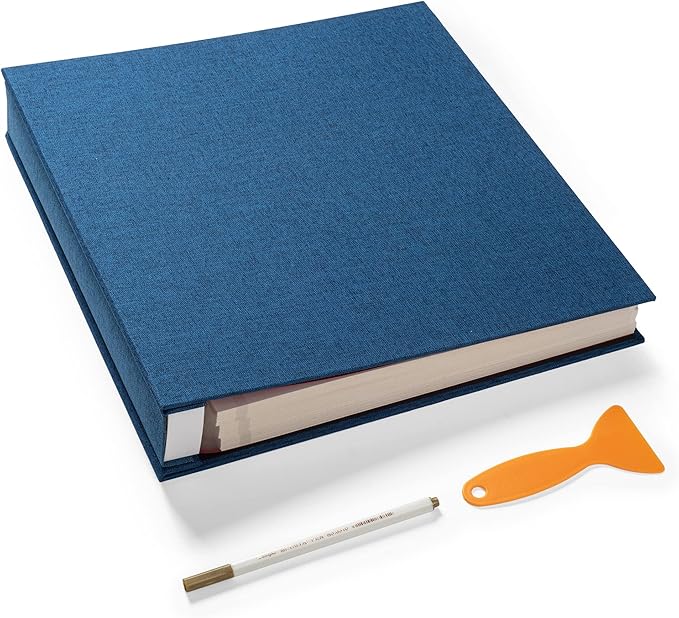 Super Large Photo Album Self Adhesive Scrapbook Album for 4Ã6 5Ã7 8Ã10 10Ã12 or Bigger Pictures DIY Magnetic Linen Cover Album 80Sheets/160Pages DIY Photo Album(Blue)