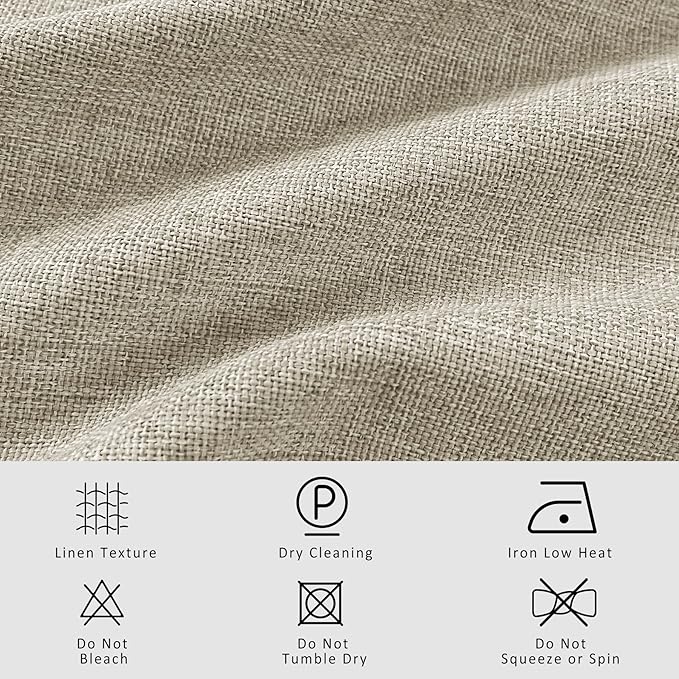 Macochico 100% Blackout Pinch Pleated Linen Curtains 84 Inch Length Thermal Blackout Curtains for Bedroom Living Room Nursery Beige Farmhouse Burlap Curtains with Tieback 52”Wx84”L 1 Panel