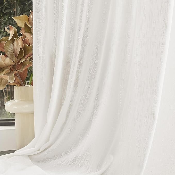 MYSKY HOME Curtains 63 Inch Length 2 Panels, Boho Curtains Sheer Light Soften for Bedroom Kitchen Farmhouse Style Country Rustic Drapes Window Treatment Set, 50" x 63", Natural