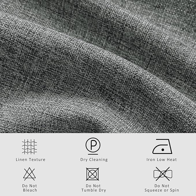 Macochico 100% Blackout Pinch Pleated Linen Curtains 84 Inch Length Thermal Blackout Curtains for Bedroom Living Room Nursery Mid Grey Farmhouse Burlap Curtains with Tieback 52”Wx84”L 1 Panel