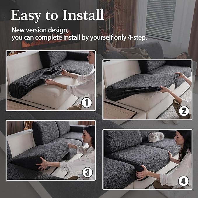Couch Cushion Covers for Sectional Sofa, Stretch Soft Sofa Slipcovers Washable Wear-Resistant Universal Furniture Protector for Living Room(1 Piece Chaise Cover, Dark Gray)