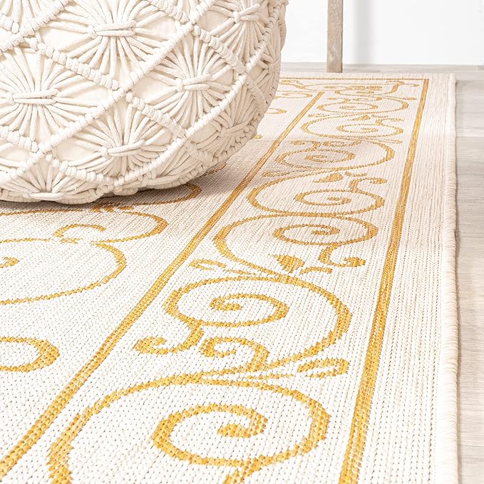 JONATHAN Y Vintage Filigree Indoor Outdoor Area Rug 9X12 Cream/Yellow, Charleston Textured Weave for Backyard, Patio, Porch, Easy-Cleaning, High Traffic, Pet-Friendly, Non-Shedding (SMB106M-9)