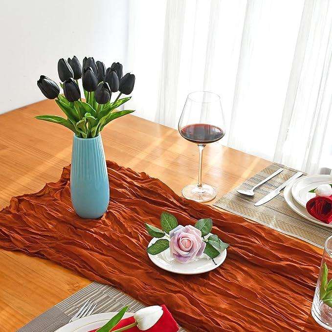 Mandy's Artificial Tulips 20 Stems Black PU Faux Flowers for Wedding Home Decor 13.5 Inch