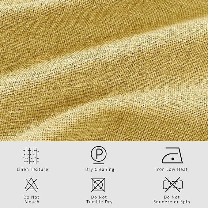 Macochico Pinch Pleated Blackout Linen Curtains 96 Inches Long 100% Light Blocking Burlap Curtains for Bedroom Living Room Thermal Window Panels with Tieback 72”Wx96”L Yellow 1 Panel