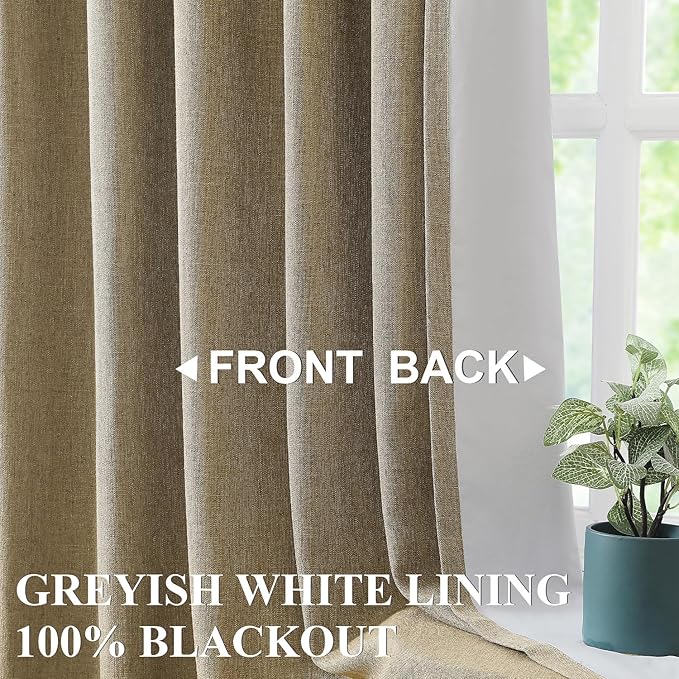 Vision Home Brown Pinch Pleated Full Blackout Curtains Linen Blended 60" Wide Thermal Insulated Window Panels 84 inch for Bedroom Living Room Darkening Pleat Drapes with Hooks Back Tab 60" Wx84 Lx1