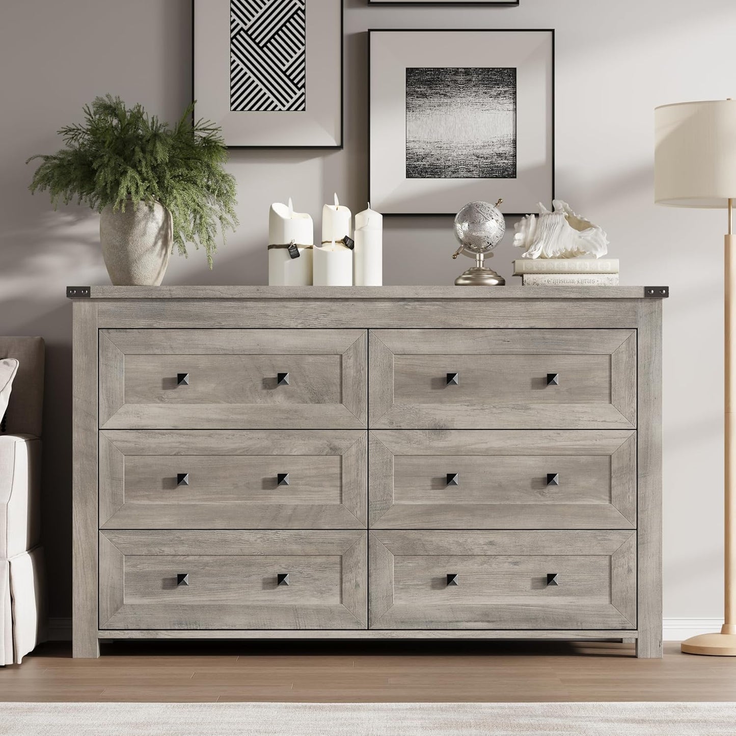 6-Drawer Dresser, Modern Wooden Storage Chest of Drawers, Dresser TV Stand, Wood Drawer Organizer with Metal Handles for Bedroom, Living Room, Hallway