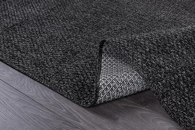 CAMILSON Easy Jute Rug 9x12, Indoor Outdoor Dark Gray Black Farmhouse Area Rugs for Living Room Patio and Kitchen Rug Solid Boho Woven Design Easy-Cleaning Washable Outside Carpet Alfombras (9 x 12)