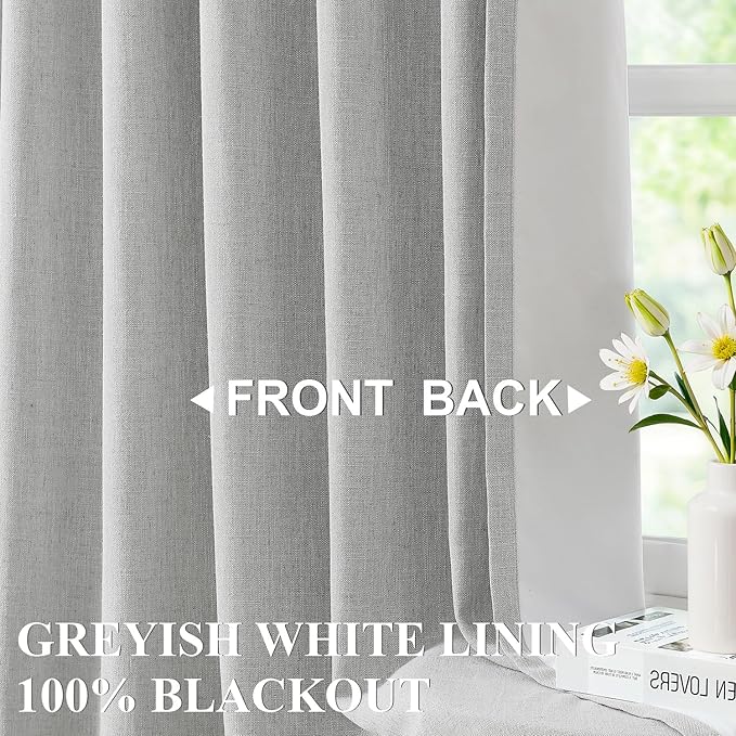 Vision Home Light Gray Pinch Pleated Full Blackout Curtains Linen Blended Thermal Insulated Window Panels 108 inch for Bedroom Living Room Darkening Grey Pleat Drapes with Hooks Back Tab 60"Wx108"Lx1