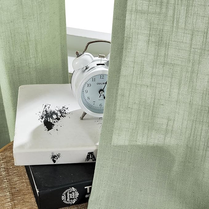 Joydeco Linen Curtains for Living Room,Light Filtering Rod Pocket Back Tab Semi Sheer Drapes Window Long Curtains 63 inches Long Sage Green