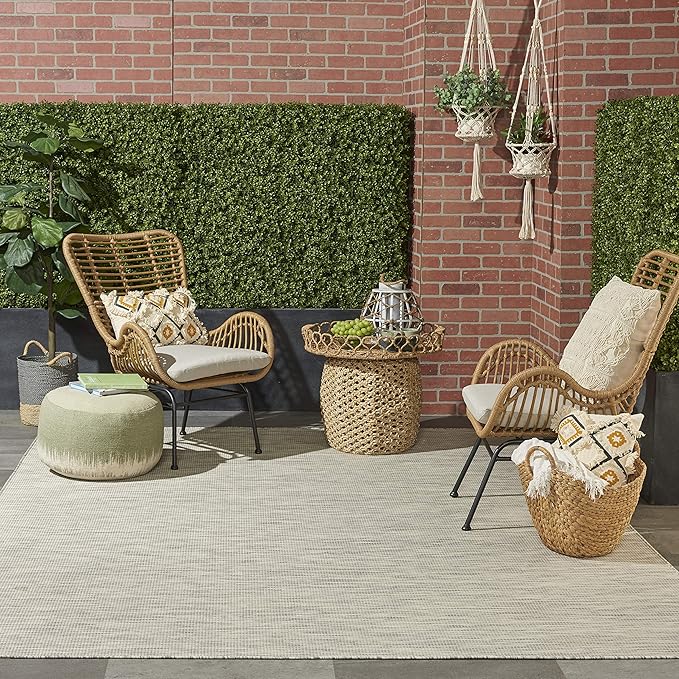 Nourison Positano Indoor/Outdoor Light Grey 10' x 14' Area Rug, Easy Cleaning, Non Shedding, Bed Room, Living Room, Dining Room, Backyard, Deck, Patio (10x14)