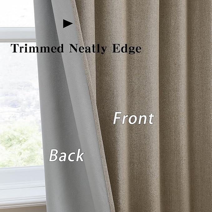RAIN CITY Linen Brown Extra Long Blackout Curtains 108 Inch Long 9ft, Back Tab Pleated Look Linen Blended Textured Curtains with Hooks for Living Room Track System(W50xL108 in Length,Linen)