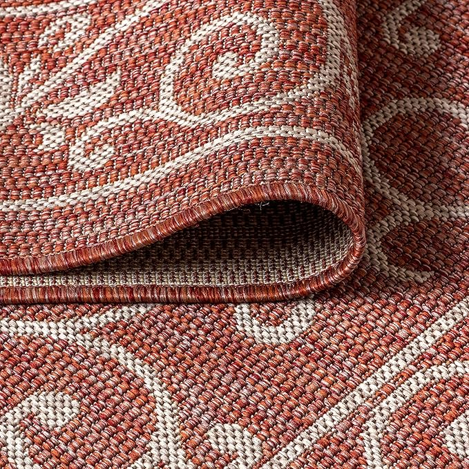 JONATHAN Y Vintage Filigree Indoor Outdoor Area Rug 8X10 Red/Beige, Charleston Textured Weave for Backyard, Patio, Porch, Easy-Cleaning, High Traffic, Pet-Friendly, Non-Shedding (SMB106B-8)