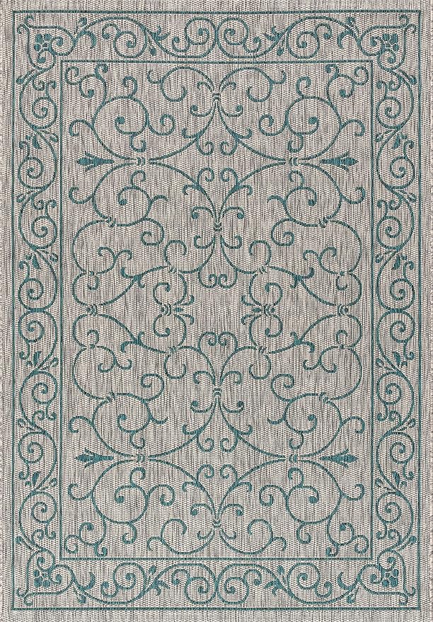 JONATHAN Y Vintage Filigree Indoor Outdoor Area Rug 6X9 Gray/Teal, Charleston Textured Weave for Backyard, Patio, Porch, Easy-Cleaning, High Traffic, Pet-Friendly, Non-Shedding (SMB106E-6)