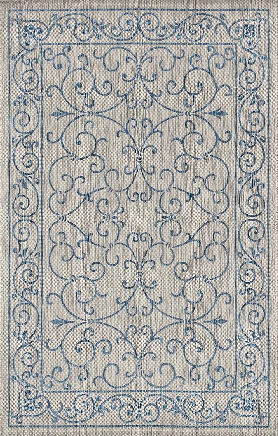 JONATHAN Y Vintage Filigree Indoor Outdoor Area Rug 3X5 Gray/Navy, Charleston Textured Weave for Backyard, Patio, Porch, Easy-Cleaning, High Traffic, Pet-Friendly, Non-Shedding (SMB106C-3)
