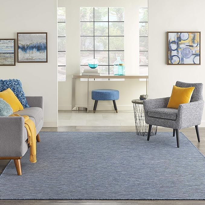 Nourison Positano Indoor/Outdoor Navy Blue 2'2" x 10' Area Rug, Easy Cleaning, Non Shedding, Bed Room, Living Room, Dining Room, Backyard, Deck, Patio (2x10)