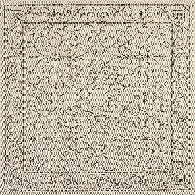JONATHAN Y Vintage Filigree Indoor Outdoor Square Area Rug 8X8 Beige/Brown, Charleston Textured Weave for Backyard, Patio, Porch, Easy-Cleaning, High Traffic, Pet-Friendly, Non-Shedding (SMB106A-8SQ)