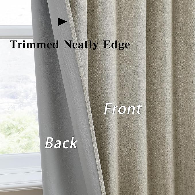 RAIN CITY Taupe Blackout Linen Blend Curtains 2 Panels,70 Wide Back Tab Pinch Pleated Look Window Drapes with Hooks,Track System Curtain Panels for Sliding Door Modern Farmhouse 70x96 Inch 70x8ft