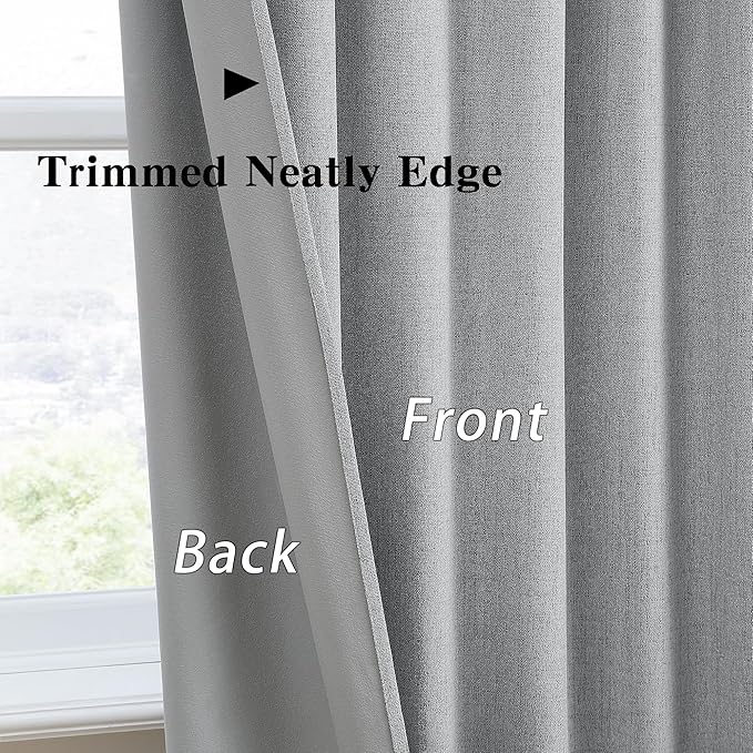 RAIN CITY 102 Inch Long Blackout Curtains 2 Panels Set,70 Inch Wide Back Tab Pleated Curtains with Hooks Track System,Energy Efficinet Linen Blend Drapes for Dining Room Hoom Office 70x102,Grey