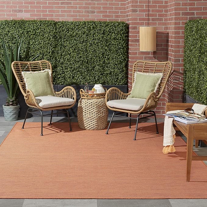 Nourison Home Positano Indoor/Outdoor Terracotta 10' x 14' Area Rug, Easy Cleaning, Non Shedding, Bed Room, Living Room, Dining Room, Backyard, Deck, Patio (10x14)