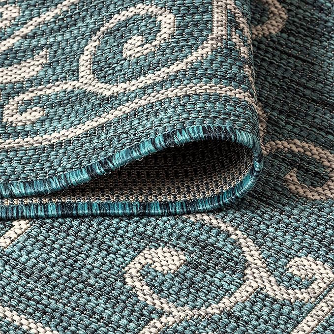 JONATHAN Y Vintage Filigree Indoor Outdoor Area Rug 8X10 Teal/Gray, Charleston Textured Weave for Backyard, Patio, Porch, Easy-Cleaning, High Traffic, Pet-Friendly, Non-Shedding (SMB106F-8)