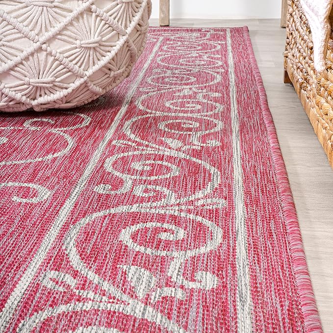 JONATHAN Y Vintage Filigree Indoor Outdoor Area Rug 5X8 Fuchsia/Light Gray, Charleston Textured Weave for Backyard, Patio, Porch, Easy-Cleaning, High Traffic, Pet-Friendly, Non-Shedding (SMB106J-5)
