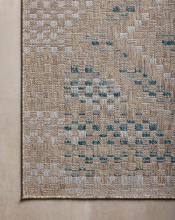 Loloi Amber Lewis Topanga Collection TOP-04 Natural/Aqua 2'-3" x 3'-9" Indoor/Outdoor Area Rug