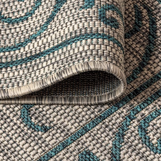 JONATHAN Y Vintage Filigree Indoor Outdoor Round Area Rug 8 Ft Gray/Teal, Charleston Textured Weave for Backyard, Patio, Porch, Easy-Cleaning, High Traffic, Pet-Friendly, Non-Shedding (SMB106E-8R)