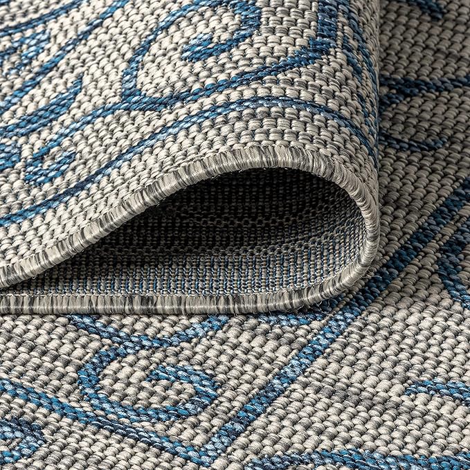 JONATHAN Y Vintage Filigree Indoor Outdoor Round Area Rug 6 Ft Gray/Navy, Charleston Textured Weave for Backyard, Patio, Porch, Easy-Cleaning, High Traffic, Pet-Friendly, Non-Shedding (SMB106C-6R)