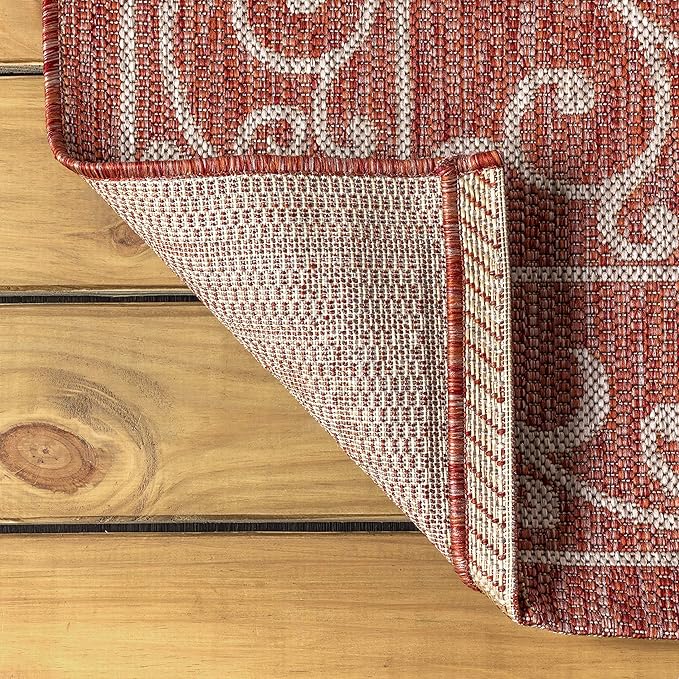 JONATHAN Y Vintage Filigree Indoor Outdoor Square Area Rug 5X5 Red/Beige, Charleston Textured Weave for Backyard, Patio, Porch, Easy-Cleaning, High Traffic, Pet-Friendly, Non-Shedding (SMB106B-5SQ)