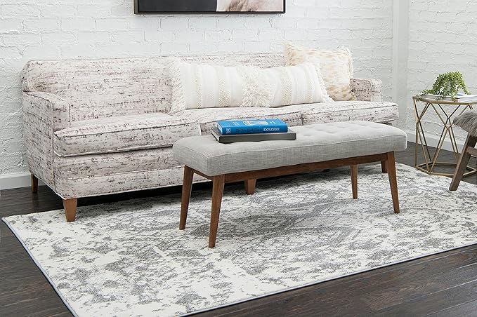 Unique Loom Rosso Collection Vintage, Geometric, Bohemian, Traditional, Distressed, Southwestern Area Rug, Rectangular 9' 0" x 12' 0", Light Gray/Ivory
