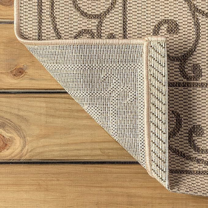 JONATHAN Y Vintage Filigree Indoor Outdoor Octagon Area Rug 5 Ft Beige/Brown, Charleston Textured Weave for Backyard, Patio, Porch, Easy-Cleaning, High Traffic, Pet-Friendly Non-Shedding SMB106A-5TGN