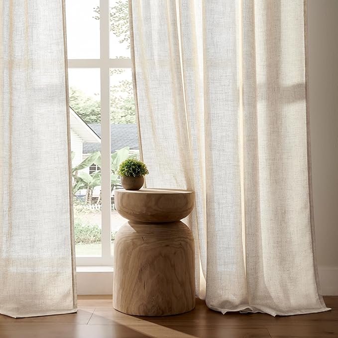 Joydeco Custom Linen Curtains for Living Room, Semi-Sheer Curtain 1 Panel Light Filtering Rod Pocket Back Tab (Linen, Custom Size)
