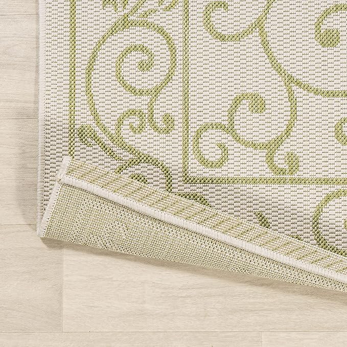 JONATHAN Y Vintage Filigree Indoor Outdoor Area Rug 9X12 Cream/Green, Charleston Textured Weave for Backyard, Patio, Porch, Easy-Cleaning, High Traffic, Pet-Friendly, Non-Shedding (SMB106I-9)