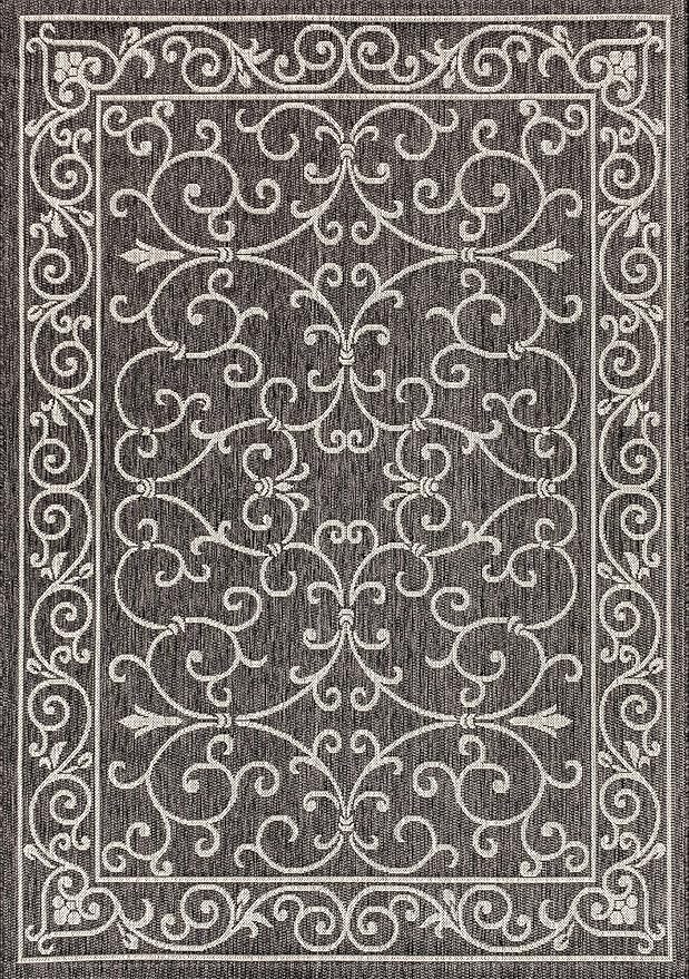 JONATHAN Y Vintage Filigree Indoor Outdoor Area Rug 10X14 Black/Gray, Charleston Textured Weave for Backyard, Patio, Porch, Easy-Cleaning, High Traffic, Pet-Friendly, Non-Shedding (SMB106G-14)